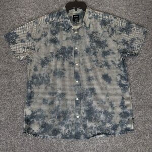 RVCA Shirt Mens Large Blue Grey Geometric Short Sleeve Button Up Casual Adult